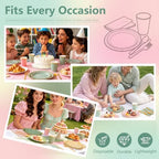 Kochorie 140PCS Sage Green & Pink Disposable Dinnerware Set for 20 Guests - Image 5