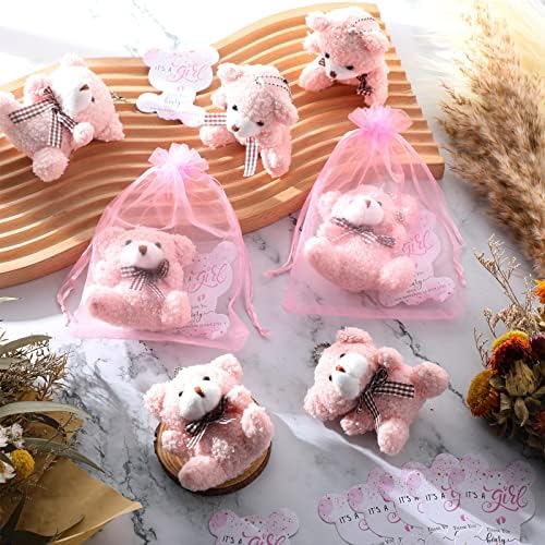 Sasylvia 25 Set Bear Party Favors for Guest 25 Mini Tiny Keychains 25 Thank You Tags 25 Organza Bag - Image 5