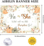 AIBIIN Fall Pumpkin Gender Reveal Backdrop He or She What Will Our Little Pumpkin Be Party Banner Pumpkin Floral Gender Reveal Party Supplies 8x6ft - Image 2