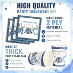 LemonRoad 175 Pcs a Blue Jean Baby Is on the Way Baby Shower Tableware Set Serve 25 Gender Reveal Newborn Party Denim Themed Disposable Dinnerware, 9" 7" Plates, 9oz Cups, Napkins, Blue Cutlery - Image 3