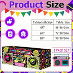 8FT 80s 90s Theme Party Tablecloth, 80s 90s Decorations for Back to 80s 90s Hip Hop Birthday Party - Image 2
