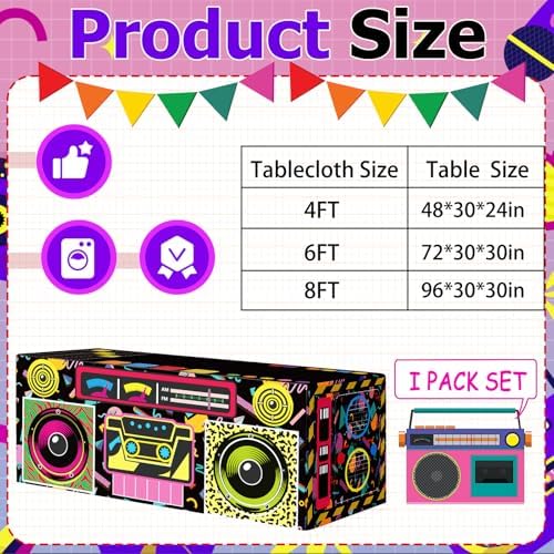 8FT 80s 90s Theme Party Tablecloth, 80s 90s Decorations for Back to 80s 90s Hip Hop Birthday Party - Image 2