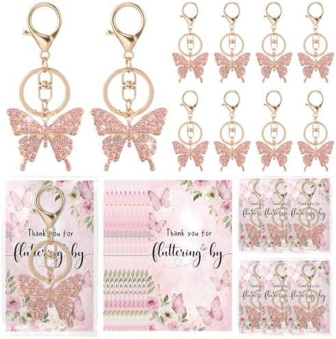 Equsion 25 Set Butterfly Keychain Party Favors with Thank You Cards,Pink by Equsion
