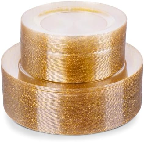 Goodluck 120PCS Gold Plastic Plates, Disposable Gold Glitter Plates by GoodLuck
