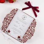 50pcs Blank Burgundy Wedding Invitation Cards Pocket with Envelope - Image 5