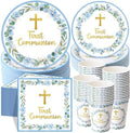 Pickmesh 250 Pcs Blue First Holy Communion Disposable Tableware Set God Bless Baptism Disposable Paper Plates Napkins and Cups for Boys Christening Celebration Baby Shower Religious Supplies Serve 50 by Pickmesh