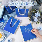 Yeaqee 50 Pcs Metallic Paepr Gift Bags Bulk with Handles,Royal Blue, Silver - Image 4
