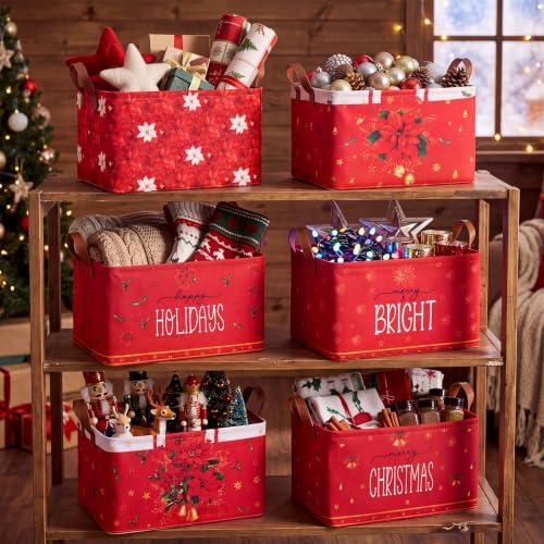 CHENGU 6 Pack Christmas Basket Collapsible Poinsettia Christmas Storage Bin - Image 7