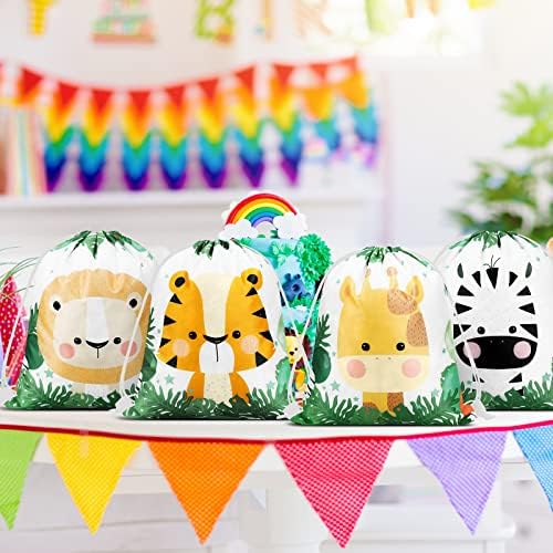 Ferraycle 30 Pack Safari Drawstring Bags Animals Jungle Gift Party Favors Wildlife Goodie Treat Bags for Holiday Birthday Christmas Party Baby Shower, 9.8 x 11.8 Inch - Image 2