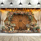 20x10ft Western Wedding Backdrop Rustic Barn Door Photography Backdrop Farmhouse Pink Flower Cabin Wooden Birthday Baby Shower Country Anniversary Bridal Party Banner Photo Booth Props Background - Image 6