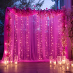 30×10ft Hot Pink Tulle Backdrop Curtain with Lights String for Parties, Sheer Photo Backdrop Curtains for Wedding Bridal Shower Party Photography Background - Image 3