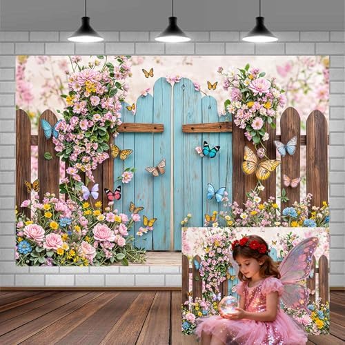 10X6.5ft Butterfly Floral Backdrop for Photography Spring Butterfly Flowers Girls Birthday Party Decorations Background Wedding Baby Shower Party Cake Table Decor Photo Booth Props by Unknown