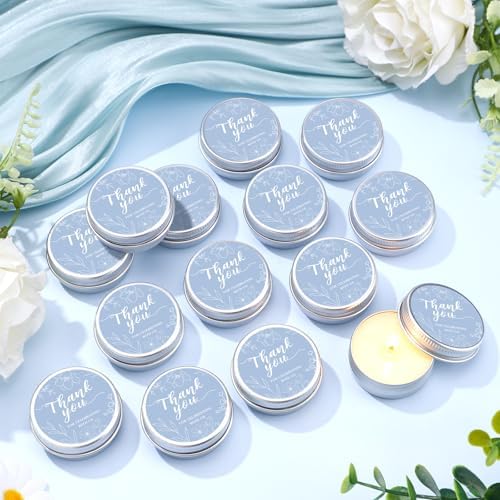 MTLEE 50 Pcs Blue Floral Thank You Candles Baby Shower Wedding Favors - Image 2