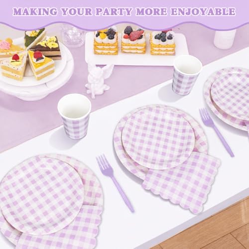 Vyntra 350-Pc Lavender Gingham Paper Plates and Napkins Party Supplies - Image 6