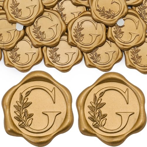 SWANGSA 200 Pack Letter G Wax Seal Stickers, Antique Gold Botanical Leaves Initial Alphabet Self-Adhesive Wax Stickers for Wedding Party Invitation Envelope by SWANGSA