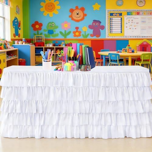 Pufogu White Tulle Table Skirt 9ft Tutu Ruffled Chiffon Tablecloth For Rectangle Wedding Baby Shower Girls Birthday Party and Cake Dessert Table Decorations(BrightRainbow, L9(ft), H30in) - Image 6