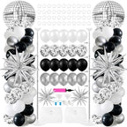 2 Sets Disco Balloon Column Stand Kits Adjustable Black and Silver Balloons Column Kit with Disco Ball Explosion Star 80s Party Themed Tower Stand Kit for Birthday Party Retro Dance Supplies by Unknown