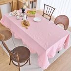 vctops Farmhouse Pink Plaid Ruffle Table Cloth, Boho Cotton Linen Tablecloth, Washable Table Cover for Square Table Baby Shower Kitchen Party Wedding Decor (Pink,70"x70") - Image 3