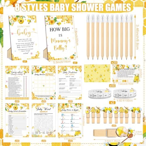 Funnymoom 426 Pcs Bee Baby Shower Games Set, 8 Games Bingo Scramble - Image 3