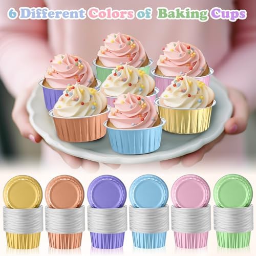 200 Pack Aluminum Cupcake Liners with Lids,Macaron,Plain - Image 2