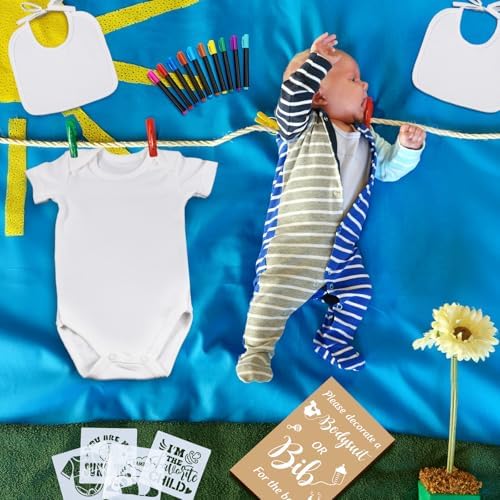 Chuarry 43 Pcs Baby Shower Kit, 8 Onesies 8 Bibs Markers 16 Stencils - Image 5