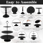 Fivenl 8 Pcs Cake Stand Black Metal Dessert Table Display Set, 3-Tier Cupcake Stand, Cake Display Tower and Cookie Tray Rack Serving Tray for Birthday Party, Weddings, Baby Shower (Black) - Image 6