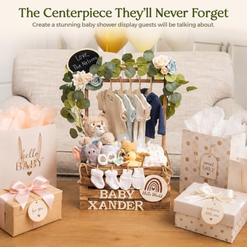 Wooden Baby Shower Crate Closet,Personalized Baby Shower Basket, Burnt Wood - Image 6