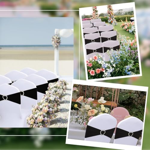 Black Chair Sashes 60 Pack Spandex Black Sashes for Chairs Universal Chair Sashes Bands with Heart Buckle Slider for Wedding Banquet Party Decorations - Image 6