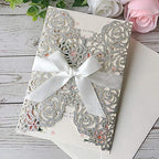 20PCS 5.12 x 7.28'' Silver Wedding Invitations Cards With Bowknot Laser Cut Rose Flowers invitation kit For Bridal Shower Engagement Wedding Invite (Silver Glitter) - Image 6