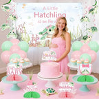 Jollyboom Sea Turtle Baby Shower Decorations Girl, a Little Hatchling Is On The Way Backdrop Banner Cake Topper Hanging Swirls Ceiling Streamers Garland Balloons Table Honeycomb Centerpieces - Image 4