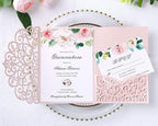 ponatia 5.12 x 7.2 Inches 20PCS Tri-Fold Laser Cut Wedding Invitation Pocket with Envelopes for Wedding Bridal Shower Engagement Birthday Invite (Blush Pink, 20pcs No Inner Sheet) - Image 3