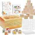 95 PCS Shower Games Sign Kit for Boys Girls, 1 Wooden Game Sign, 52 Blank Wooden Blocks for DIY Drawing, 24 Markers, 18 Stencils, Shower Game for Gender Reveal Activity Decorations by Amzsudy