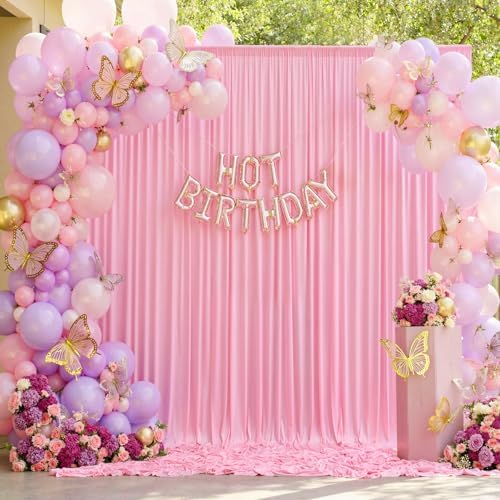 20ft x 10ft Wrinkle Free Pink Backdrop Curtain for Parties, 4 Panels 5×10ft Silky Polyester Light Pink Photo Backdrop Drapes Back Drop Cloth for Girl Party Birthday Gender Reveal Wedding Photography - Image 5