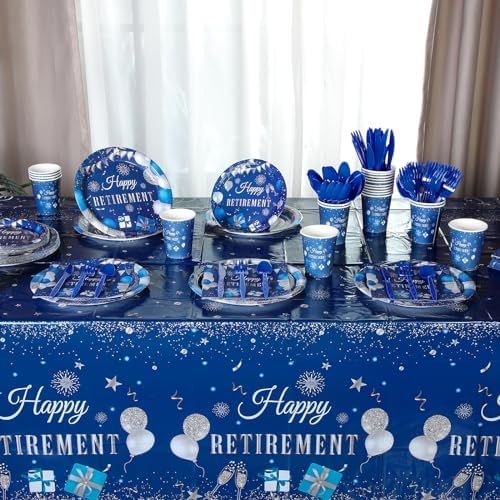 Funnymoom 452 Pcs Blue Silver Retirement Party Supplies Decorations for 50 - Image 6