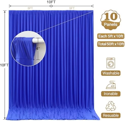 50x10FT Backdrop Curtains with Rod Pockets - Wrinkle Free Photo Stage Backdrop 10 Panels Curtains Drapes for Photography Wedding Party Baby Shower Decorations (Royal Blue) - Image 6