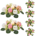 NUPTIO Flower Wreath for Table Centerpieces: 9.05 Inch Small Pink & White Candle Rings for Wedding Party Christmas Decorations - Rose Wreaths for Spring Summer Front Door Porch Decor 6 Pcs by Nuptio