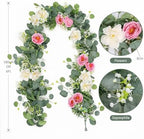 TOCHGREEN 2 Pack Artificial Eucalyptus Flower Garland with Pink White Roses - Image 3