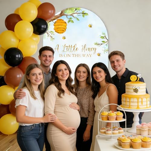 A Little Honey is on The Way Baby Shower Arch Backdrop - Bee/Honeycomb/Jungle Themed Watercolor Party Banner, Photo Booth Background for Newborn Celebration Decor (Honeycomb,7.2FT) - Image 4