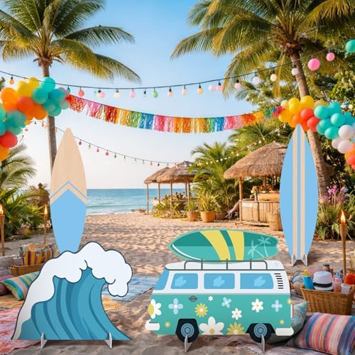 4 Pcs Large The Big One Themed Birthday Party Decorations 1st Birthday Decoration Beach Surfboard Cardboard Cutout Photo Booth Props Backdrop for Beach Pool Baby Shower Supplies - Image 5