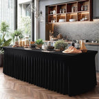 1 Pack Black Table Clothes for 6 Foot Rectangle Tables, Wrinkle Resistant Stretch Spandex Table Covers Fitted Tablecloth with Skirt for Event Banquet Wedding Birthday Party - Image 4
