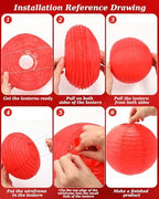 Treela 48 Pcs Paper Lanterns Party Decorations Round, Red - Image 2