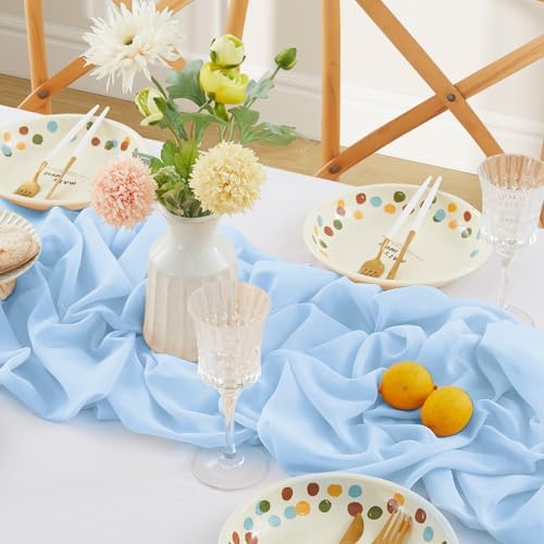 Horbaunal 12 Pack Baby Blue Chiffon Table Runners 10FT, 29x120 Inches - Image 3