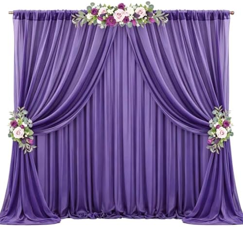 20ft x 10ft Purple Backdrop Curtains, Wrinkle-Free Sheer Chiffon Fabric Photo Backdrop Drapes for Wedding Arch Party Ceremony Stage Photography Decorations by WishCare