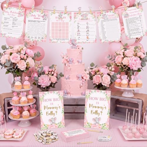 Funnymoom 426 Pcs Baby Shower Decorations for Girl Pink Elephant Games - Image 5