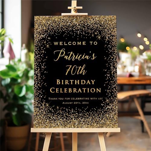 Printed Gold Glitter (Not Real Foil) Birthday Celebration Welcome Sign, Personalized Lilac Birthday Party Decorative Sign, Customized Poster Board Canvas by BlissfulMelodyDesign