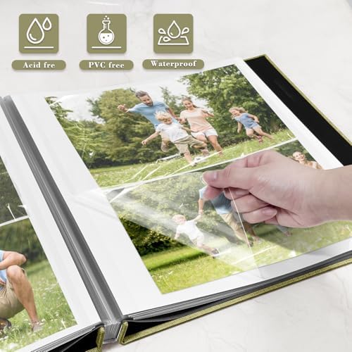 Large Photo Album Self Adhesive, DIY Scrapbook Album for 4x6 8x10 10x12 Pictures, 60 Pages Light Matcha Linen Cover Memory Book, Ideal Gift for Family Wedding Baby Christmas Anniversary - Image 4