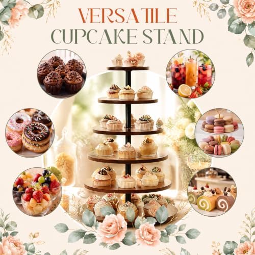 Willinglong 6 Tier Large Cupcake Stand for 80 Cupcake Rustic Tower Tree 360° Rotatable Cupcakes Holder Wood Dessert Table Display Dessert Stand for Birthday Graduation Baby Shower Wedding Party - Image 4