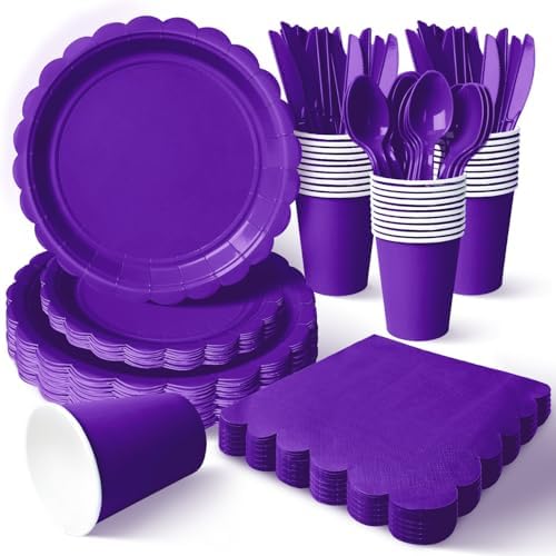 Vyntra 350 Pcs Purple Paper Plates and Napkins Party Supplies by PartyTablewareSupplies