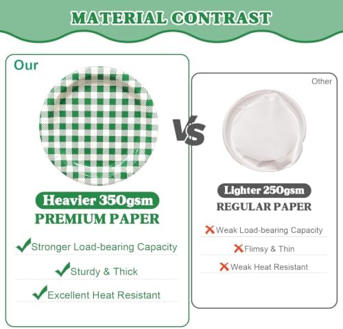 Vyntra 350-Pc Green Gingham Paper Plates and Napkins Party Supplies - Image 2
