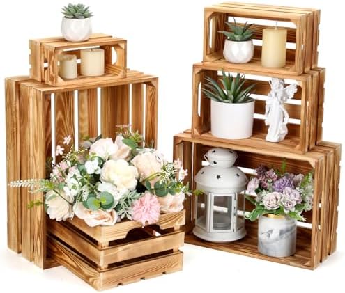 CroBlissful 6 Pcs Decorative Wood Crate Storage Display, Classic Color by CroBlissful